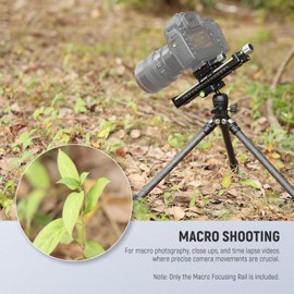 NEEWER 140mm Macro Focusing Rail, Macro Rail Slider with 360° Rotation, 4 Directional Locking, Retractable Feet, Acra Type QR Plate, 1/4" & 3/8" Screw for Macro Photography Close Up Shooting, GM-MP2