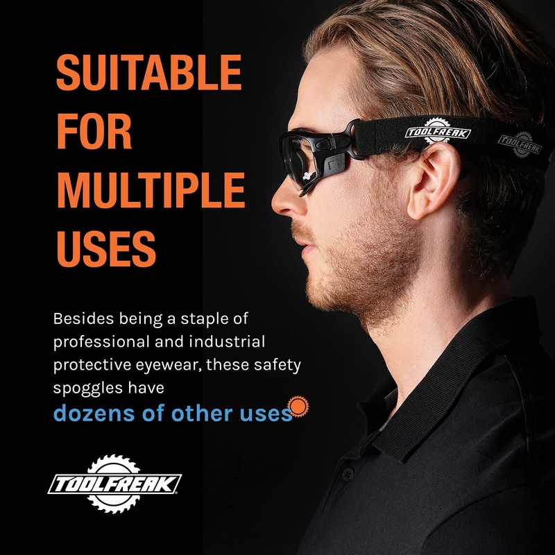 ToolFreak Spoggles Safety Glasses, EN166F Rated, Foam Padded, Clear Distortion