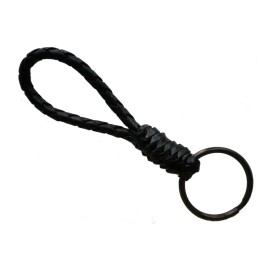 "Handmade" Braided Leather Keychain Key Fob Key Chain - 4" Length - Black