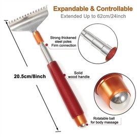 Back Scratcher with 2Pcs Big Detachable Heads, Azymi Telescoping Back Scratcher for Women/Men, 304 Stainless Steel Wide Claws/Roller Ball/Wooden Handle/Head Foot Body Scratcher Massager