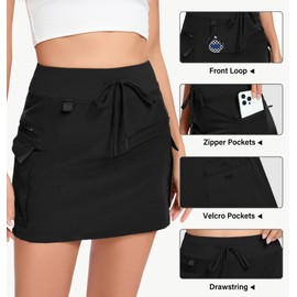 Womens Golf Skirt with Shorts Pockets Summer Quick Dry Skorts High Waisted Sports Pencil Cargo Skorts Black