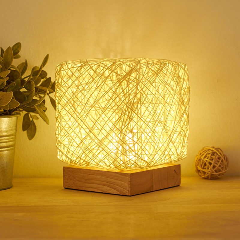 Rattan Table Lamp with LED Bulb USB Powered Decorative Hand