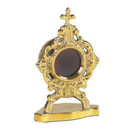 Christian Brands Catholic Personal Reliquary with Round Case 3 1/2 Inch Brass Relic Container
