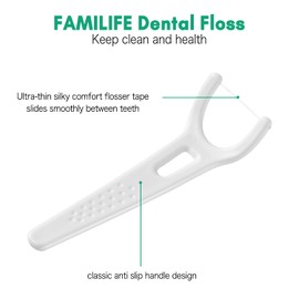 FAMILIFE Dental Floss, FAMILIFE Unwaxed Dental Floss Picks Unflavored Fluoride Free Back Teeth Toothpicks Flossing Flossers Threaders Sticks with 4 Travel Handy Cases 120 Count