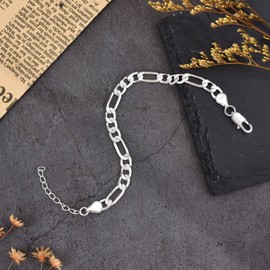 FANCIBAND Men's Silver Figaro Bracelets Couple Adjustable Bracelet for Men Gold Gift for Husband Boyfriend Brother, Silver, No gemstone