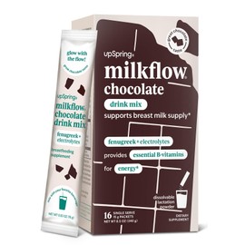 UpSpring Milkflow Breastfeeding Supplement Drink Mix with Fenugreek and B Vitamins to Support Breast Milk Supply and Energy, Chocolate Flavor, 16 Drink Mixes