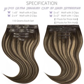 Hair Extensions Real Human Hair Clip ins 22in Seamless Clip in Human Hair Extensions 8Pcs 19 Clips PU Skin Weft Chestnut Brown Mixed Dark Brown with Dark Brown Roots Invisible Human Hair 150g
