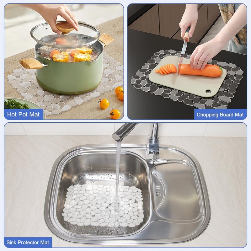 Snillok 2 PCS Kitchen Sink Mat Adjustable Sink Protector Mats,