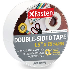 XFasten Double Sided Tape, Removable, 1.5-Inch by 15-Yards, Single Roll, Double Sided Adhesive Tape for Arts and Crafts, Woodworking, and Holding Down Carpets - Residue-Free