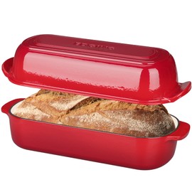 EDGING CASTING Enameled Cast Iron Loaf Pan with Lid, Bread pan, Dutch Oven Bread pan for Homemade Sourdough Bread Baking, 12.5x5.5 inch, 5qt, Red