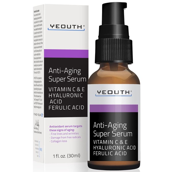 Yeouth Anti Aging Super Serum with Vitamin C Serum & Hyaluronic Acid Serum for Face, Face Serum for Dark Spot & Wrinkles, Skin Care for Men & Women