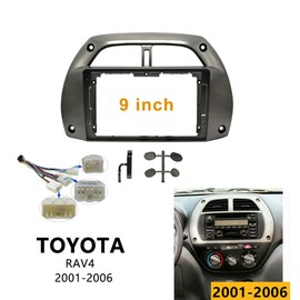 9'' Car Radio Stereo Dash Frame Fascia Bezel Panel w/Power Harness Cable Compatible for Toyota RAV4 2001 02 03 04 05 06 Install Mount Kit
