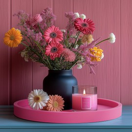 NiHome Thickened Silicone Vanity Organizer Tray for Bathroom Accessories, Kitchen Countertop, Living Room Decor, Multipurpose Shatter-Resistant Round Tray Decor for Candle Perfume Soap Plant(Hot Pink)