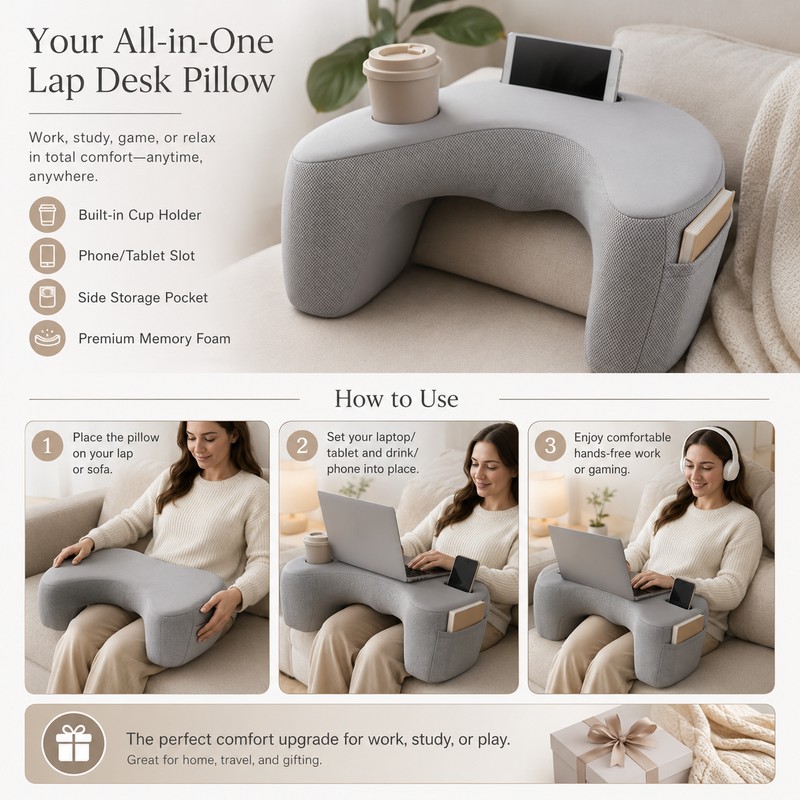 Gaming Lap Pillow for Sofa Comfort – Memory Foam Armrest