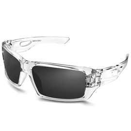 MAXJULI Polarized Wrap Around Sports Sunglasses for Big Heads Men Women UV400 Protection Sun Glasses (Transparent/Grey)