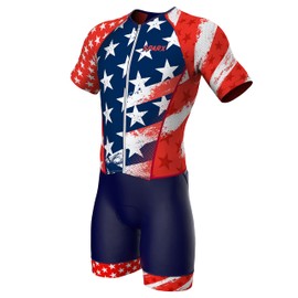 Sparx Mens Elite Aerosuit Triathlon Suit Mens Short Sleeve Tri Suit Skinsuit (US Flag, Medium)