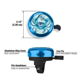 WIRESTER Blue Aluminum Round Bike Bell, Classic Ring Bicycle Bell, Bike Accessories Bell Ring for Adults Kids Girls Boys - Blue Crab Watercolor