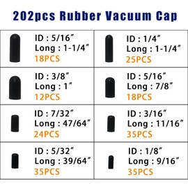 Vacuum Caps Rubber Plug Kit - 202 PCS 8 Size Assorted Vacuum Plugs Hose End Caps Assortment Kit for Carburetor, Manifold, Automotive 3/16'' 5/16" 7/32" 1/4" 5/32'' 3/8'' 1/8''