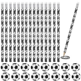 RobLuX 32 Piece Football Pencil Set, Pencil Suit, Football Eraser Set, Football Pencil Eraser, Wooden Pencils, Novelty Sports Party Bag Filler for Children, Theme School Party Decoration Party Bags
