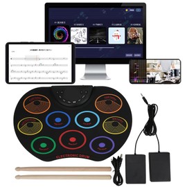 Electronic Drum Set 9 Colorful Drum Pads 8 Demo Songs Dual Power Options for Beginners (7 Colors)