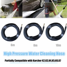 Eacam 6m/10m High Pressure Water Cleaning Hose, Black, Alloy Steel, Partially Compatible with Karcher K2 K3 K4 K5, Quick Connection, M22 Thread Inlet, High Durability, Cold Water Only, 1 Hose