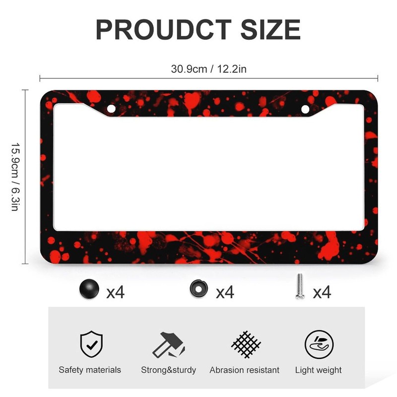 Blood Splattered Red Black License Plate Frames - 2 Pcs