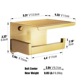 HITSLAM Gold Toilet Paper Holder, Stick on Brushed Brass Toilet Paper Holder with Shelf, Self Adhesive No Drill or Wall-Mount with Screws for Bathroom