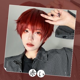 Sofeiyan Men's Short Wig, Wig, Wolf, Bob, Natural, Men's Clothing, Harajuku, Korean Style, Full Wig, Heat Resistant, Small Face, Popular, Handsome Fashion, Unisex, Cosplay, Students, Red