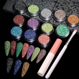 Sinyanail Holographic Chunky Glitter,Sequins Set with Glue and Brush for Resin Art Crafts Cosmetic Nail Body Face Eye Slime Tumbler Jewelry Making (6-Set 3)