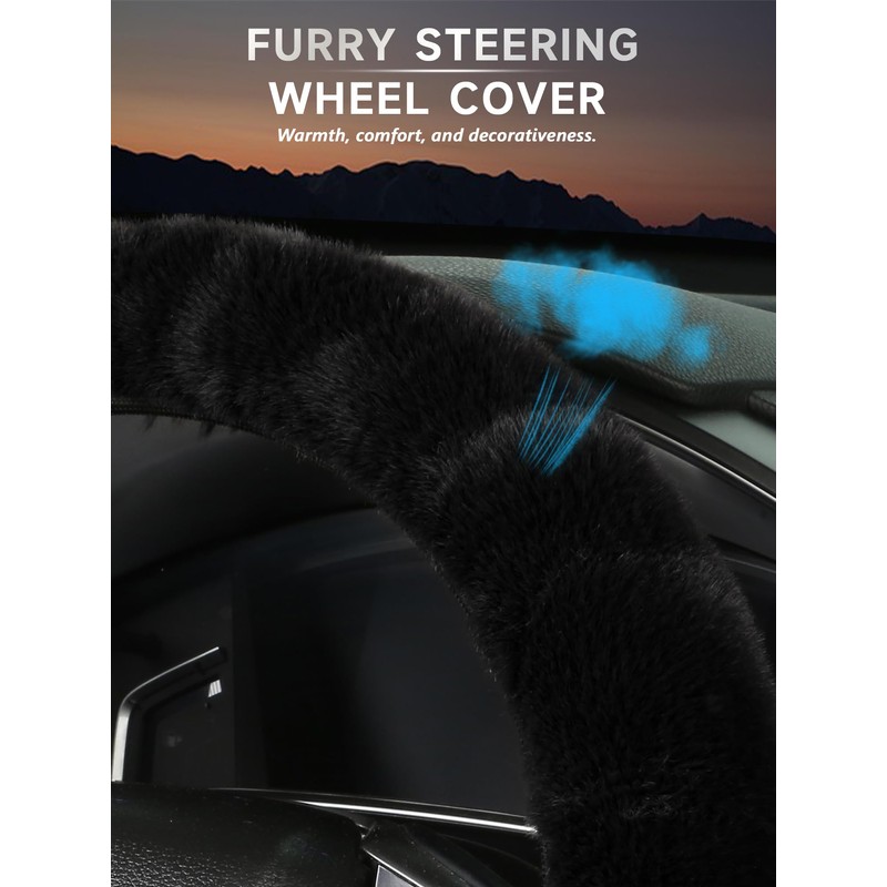 Fluffy Warm Steering Wheel Cover, Faux Wool Soft Texture Cute