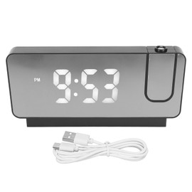 Projection Alarm Clock Time Date Temperature Display 180 Degree Wide Angle HD LED Screen Projectable Clock for Home Black