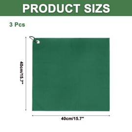 PATIKIL 16"x16" Microfiber Golf Towel, 3 Pack Tri-Fold Golf Towels Waffle Pattern Towels Absorption with D Clip, Hook and Loop Fastener, Dark Green