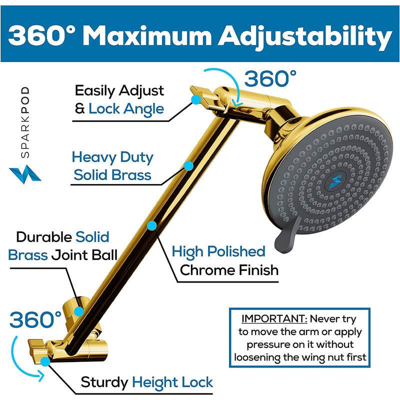 SparkPod 11" Solid Brass Shower Head Extension Arm - Flexible