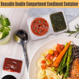 BOVVSKY Double Compartment Condiment Container,Reusable Snack Container With Lids,Condiment Containers with Lid for Dip,Sauce,Sampling and Travel Snacks(7)