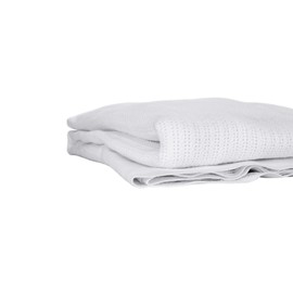 Linteum Textile (66x90 in, White) Hospital Thermal Blanket, 100% Cotton, Breathable Open-Cell Weave Design