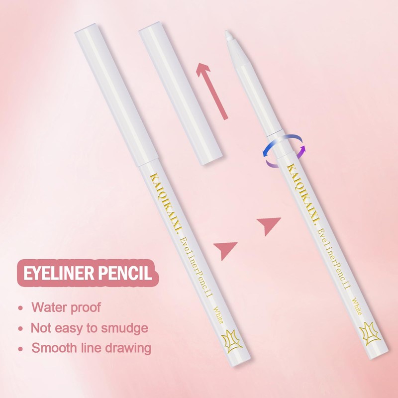KAIQIKAIXI 6Pcs White Eyeliner Pencils Professional Use as Highlighter,Lip Line