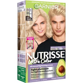 Garnier Nutrisse Ultra Color Crema nutritiva permanente para el cabello, PL1 platino ultra puro (1 kit) tinte para el cabello rubio (el embalaje puede variar), paquete de 1