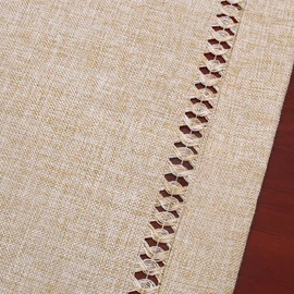 Grelucgo Handmade Hemstitch Beige Table Runner Or Dresser Scarf, Rectangular 14 by 54 Inch