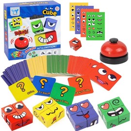Wooden Cube Puzzle Face Changing Magic Cube Colourful Magic Cube Building Block Toy Puzzle Building Cube Faces Interaction Toy Emoji Blocks Wooden Learning Set Cube Puzzle for Children from 3 Years