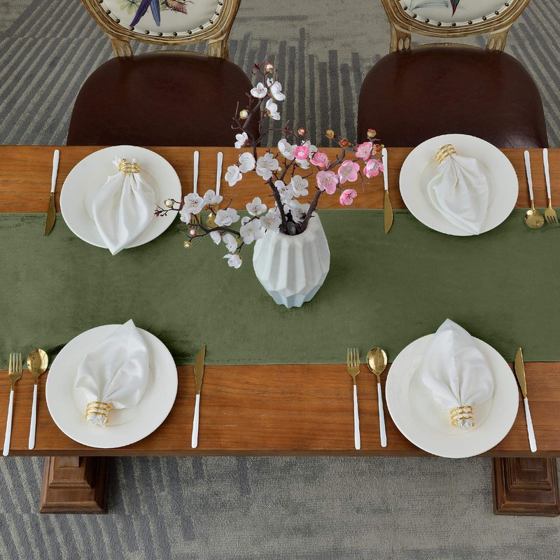 BALCONY & FALCON Green Table Runner for Dining Room Washable