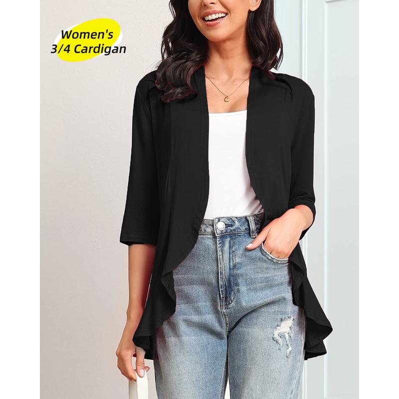 Argstar Women's Lightweight Cardigans, Casual Open Front Soft Draped Ruffles