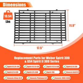 QuliMetal 17.5" Grill Grates for Weber Spirit 300 and GS4 Spirit II 300 Series, Spirit E-310, Spirit II E-310, Genesis Silver/Gold B & C, Genesis 1000-3500, Porcelain-Enameled Cast Iron Grate for 7638