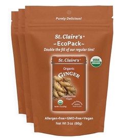 St. Claire’s Organic Ginger Pastilles – 3-Pack EcoPack, 3 oz Each | Certified Organic, Vegan, Gluten-Free, Allergen-Free, Non-GMO, Low Calorie, Plant-Based | Made in USA
