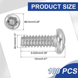 PATIKIL #6-32 x 3/8" Pan Head Machine Screws, 100 Pcs 304 Stainless Steel Round Head Screws for Cabinet Drawer Knob Pull Handle, Phillips Drive, Fully Threaded, Bright Finish