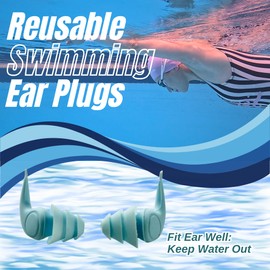 Swim TIme Log Silicone Ear Plugs for Swimming, Ear Covers for Adults, Best Waterproof Ear Protection Pool Accessories, Keep Water Out of Ears, Tapones para Oídos para Nadar (Blue, One Size)
