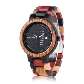 BOBO BIRD Men's Women Wooden Watch Colorful Wood Watch Day Date Display Multifunction Handmade Quartz Watch Sports Chronograph Unique, Bracelet Type