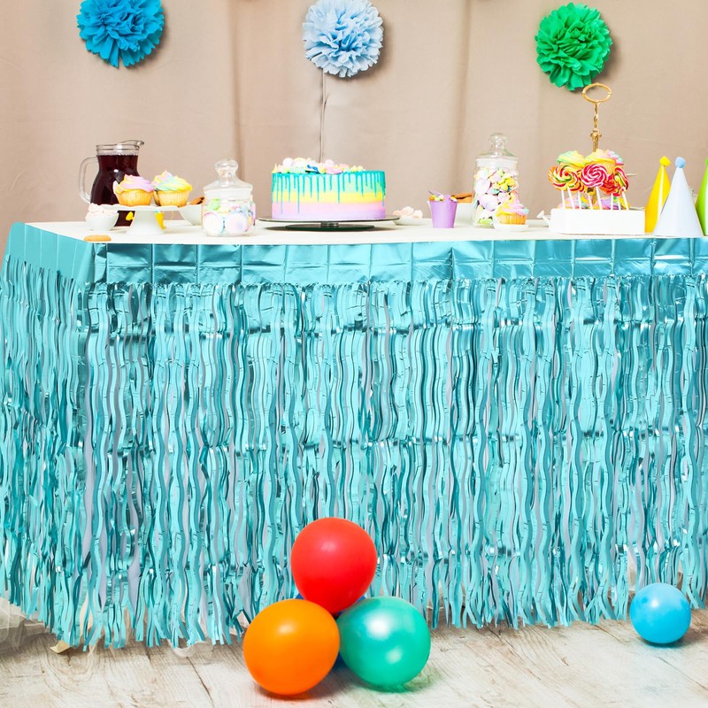 Teenyyou 2 Pack Shiny Wavy Tinsel Foil Fringe Table Skirts