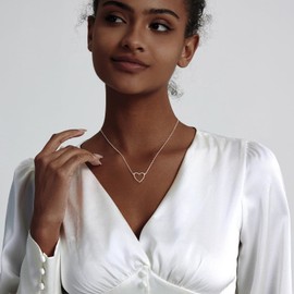 Airmb Silver Necklace for Women 925 Silver Plated Trendy Heart Pendant Silver Choker Dainty Love Charm Tiny Open Heart Chain Simple Delicate Jewelry Gifts for Women Girlfriend