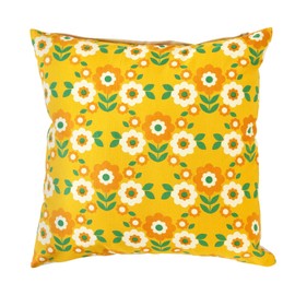 TOMO CORPORATION Cushion Cover Retro Flower 17.7 x 17.7 inches (45 x 45 cm), Cotton, Showa Retro Floral Pattern (Yellow)