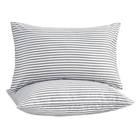 JELLYMONI 100% Natural Cotton Plaid Standard Pillowcases Set, 2 Pack Dark Gray with White Stripes Pattern Printed Pillow Covers with Envelope Closure(Pillows are not Included)